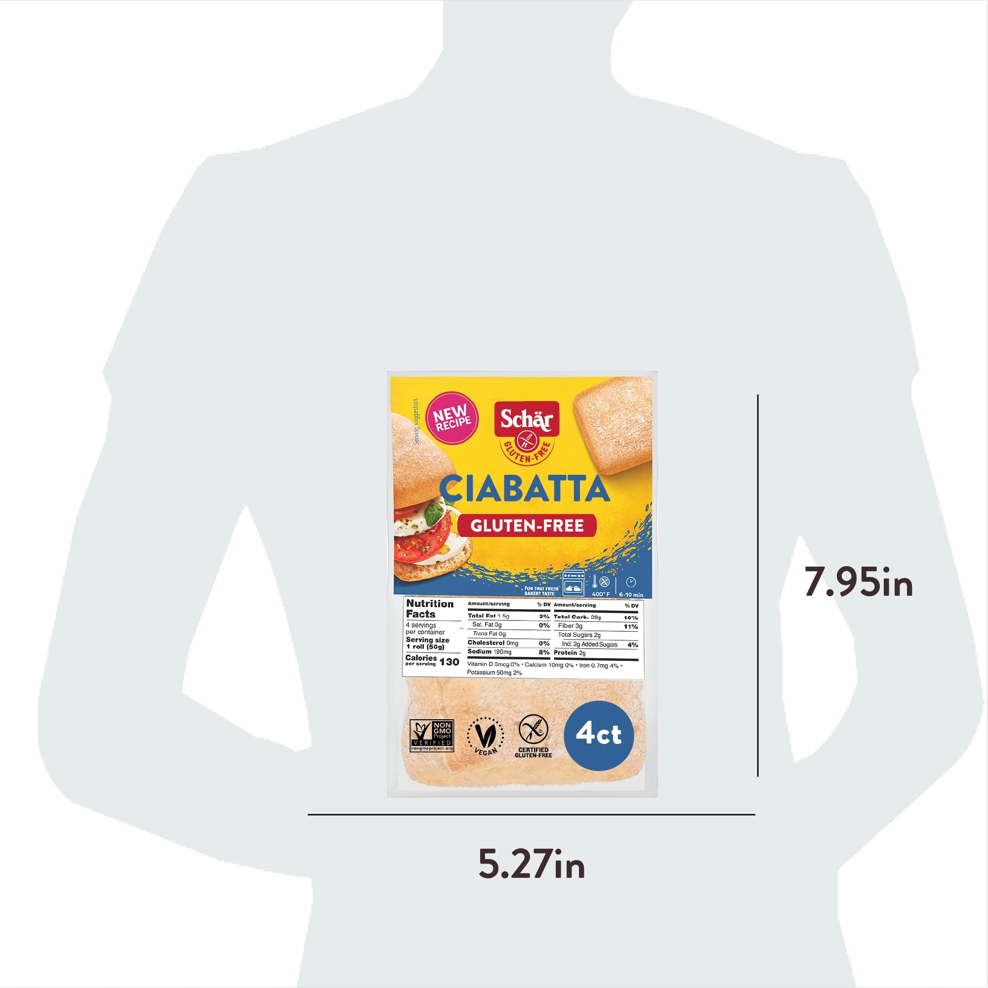 (4 pack) Schar Gluten Free Sourdough Ciabatta Rolls, Artisan Style Bread, Shelf-Stable, 4 Count, 7 oz