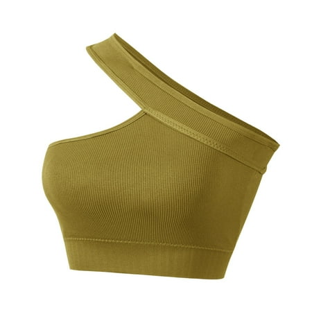 YEJIMAN Teenage Girls Large Size Non Ring Underwear Gathered Comfortable Sports Large Breasts Show Small Bra Strapless Wear Outside The United States Tank Tops  Yellow Sexy Underwear For Women