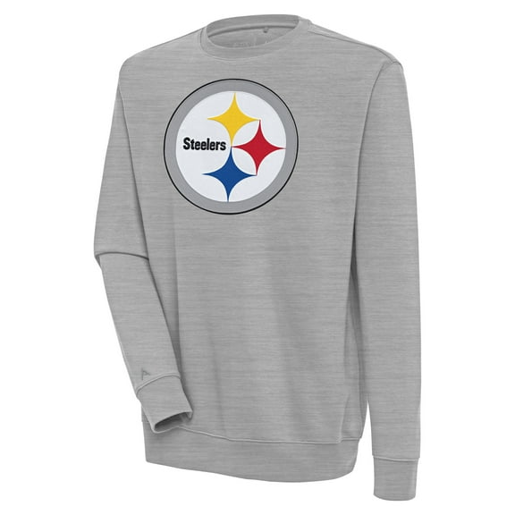 Men's Antigua Heather Gray Pittsburgh Steelers Victory Pullover Sweatshirt
