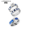 thumbnail image 4 of 3pc Couples Rings Wedding Ring Sets 26kt White Gold Plated Blue Square Cz Titanium band, 4 of 6