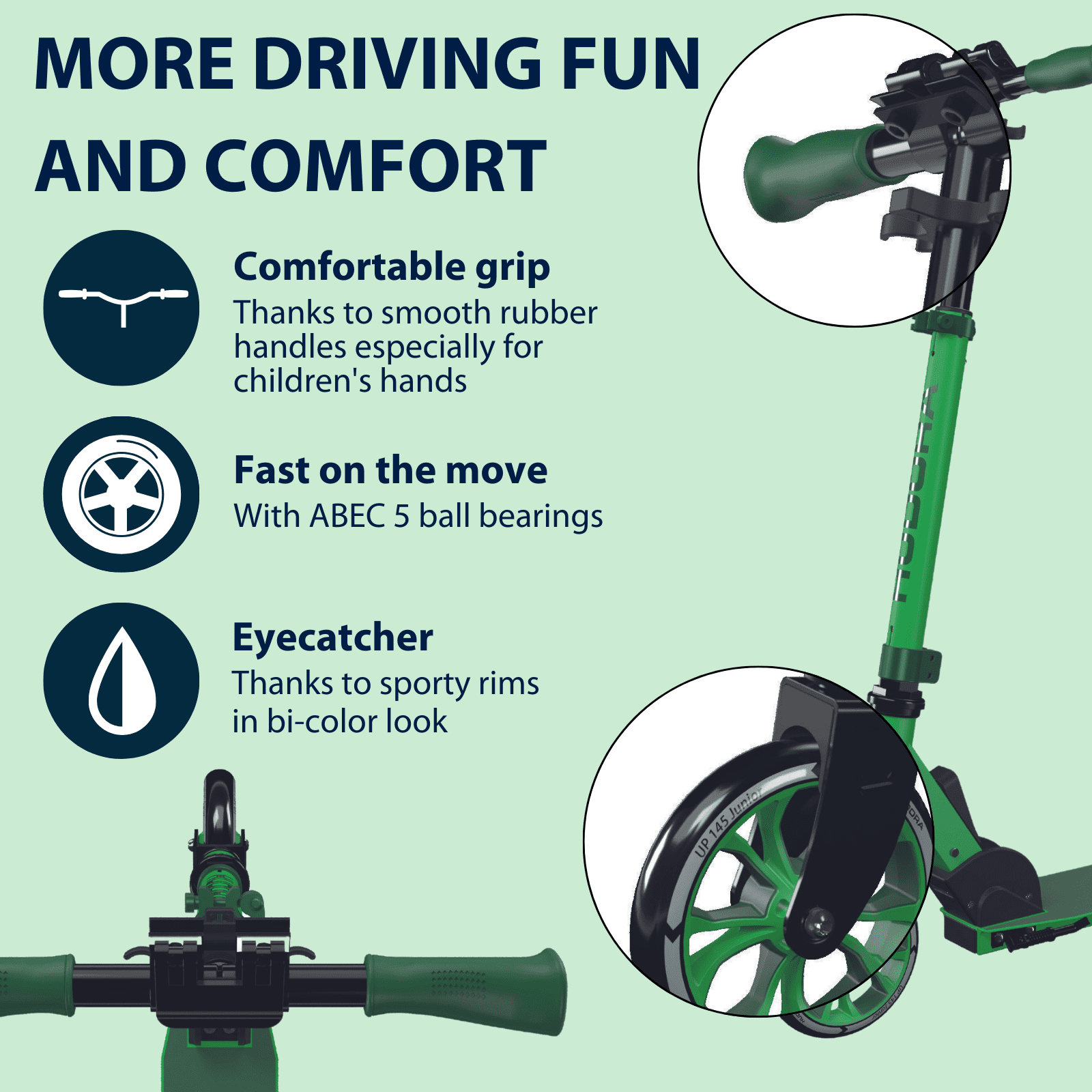 Hudora Scooter up 145 (57") Junior Green - Lightweight - Age 3+ - up to 132lb