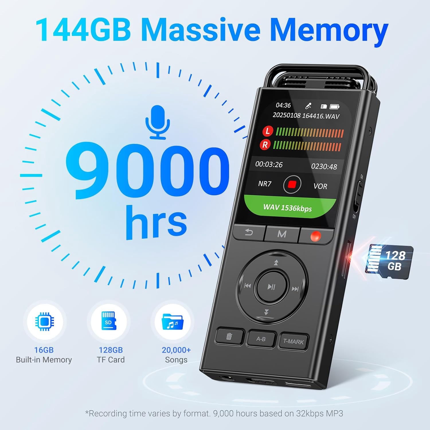 144GB Digital Voice Recorder with Playback,9000 Hours Audio Recording Device, MECHEN Voice Activated Recorder Portable, with Lectures Meetings, Interviews Voice Recorder -Black
