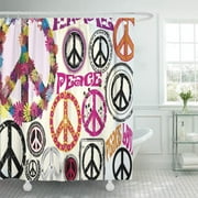 SUTTOM Sign Flower Power Retro Peace Love Hippie Hippy Vietnam Shower Curtain 66x72 inch