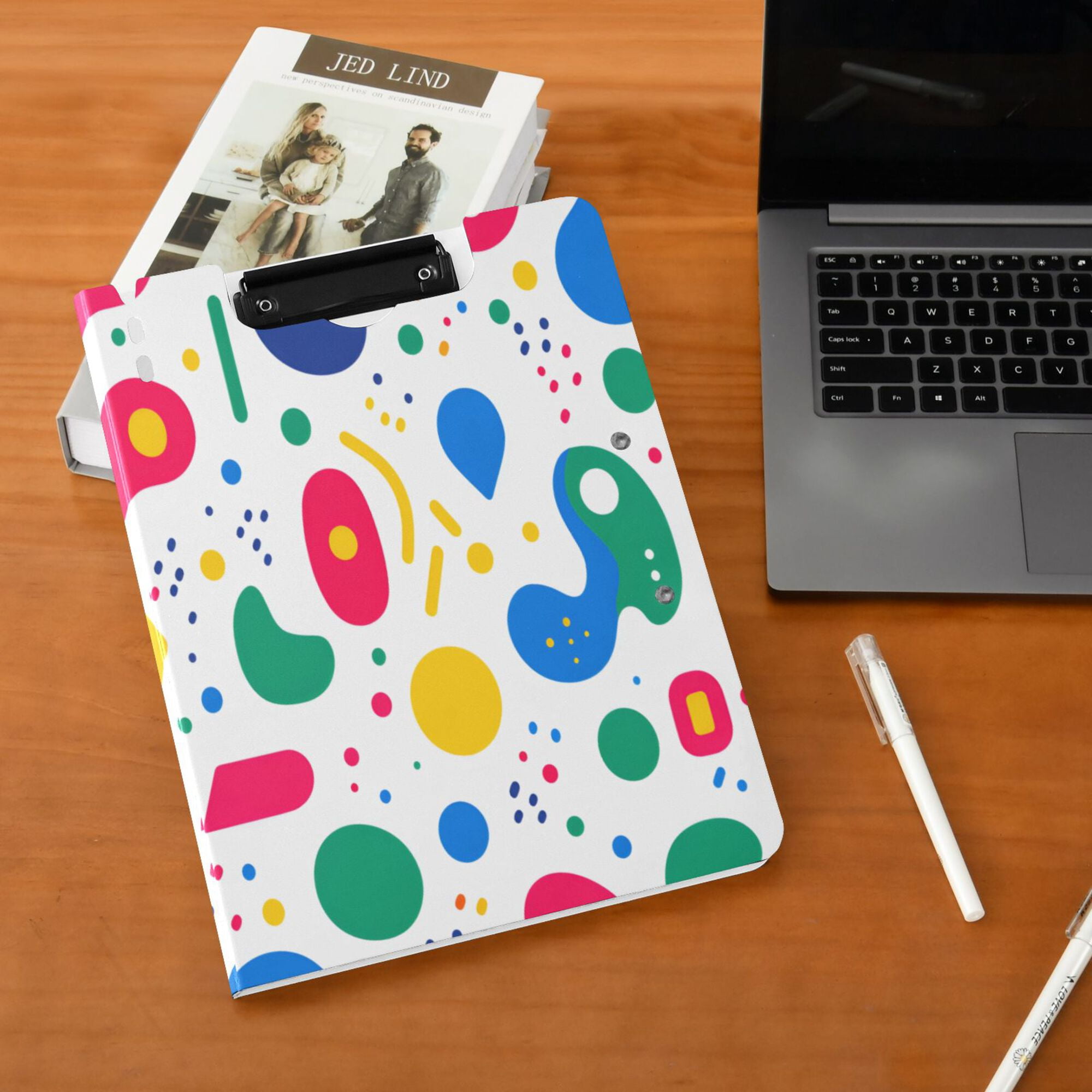 FORMRS A4 Clipboard Folder with Pen Holder Horizontal Foldable School Office Binder, Colorful Round