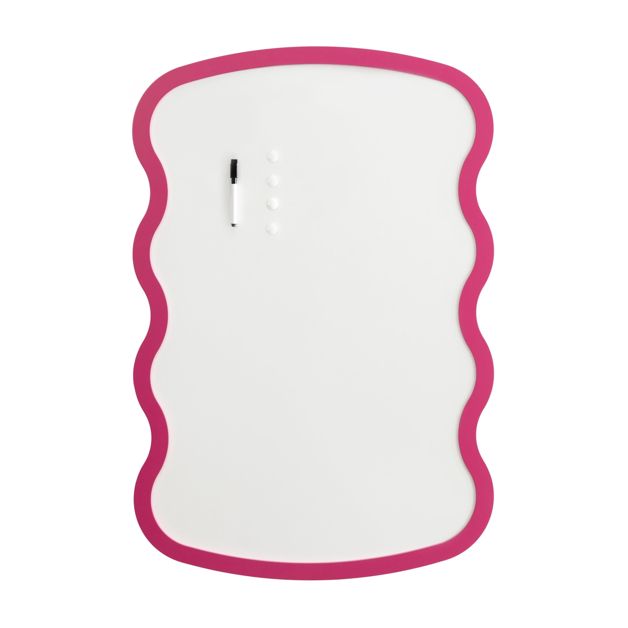 Kate and Laurel Holbrook Wavy Magnetic Dry Erase Board with Marker and Four Magnets, 24 x 36, Bright Pink, Decorative Wall Organization White Board for Use as Bedroom or Dorm Room Decor