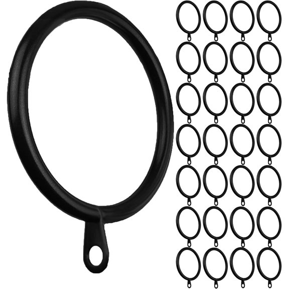 MERIVILLE Curtain Rings with Eyelets, Set of 28, 1.5" Inner Diameter, Fits Up to 1 1/4" Rod, Black