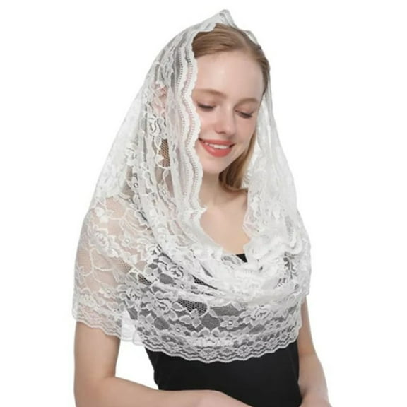 Vintage Mantilla Veil Latin Mass Lace Flower Shawl Spanish Headwrap for Catholic Bridal Veil Muslims Wedding Veil