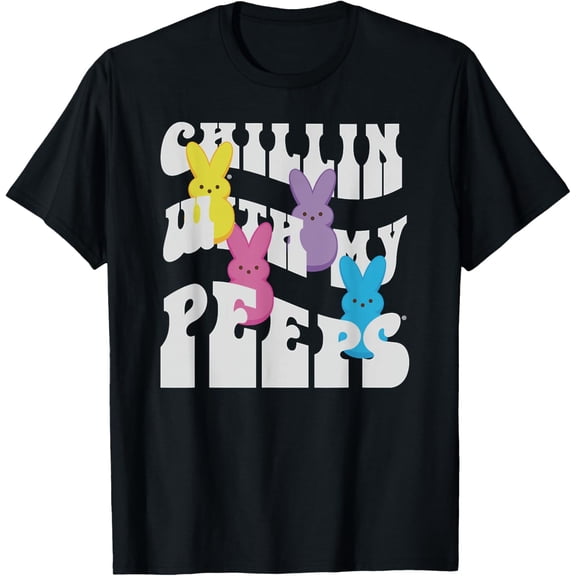 Peeps Easter Chillin' With My Peeps Groovy Group T-Shirt- 2026 Easter Soft Casual Cotton Short Sleeve T-Shirt Easter Bunny & Eggs Lightweight Graphic Holiday Tee