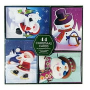 44 Santa, Snowman and Penguin Christmas Cards with Self Sealing Envelopes