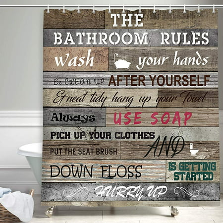 Motivational Inspirational Funny Quotes Bathroom Rule Shower Curtain,  Happiness and Sweet Words on Rustic Retro Wooden Board Fabric Shower  Curtain, Wood Bathroom Fantastic Decorations, (69