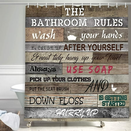 Motivational Inspirational Funny Quotes Bathroom Rule Shower Curtain, Happiness and Sweet Words on Rustic Retro Wooden Board Fabric Shower Curtain, Wood Bathroom Fantastic Decorations, (69 Motivational Inspirational Funny Quotes Bathroom Rule Shower Curtain, Happiness and Sweet Words on Rustic Retro Wooden Board Fabric Shower Curtain, Wood Bathroom Fantastic Decorations, (69