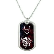 Taurus Bull Zodiac Sign Horoscope In Space Military Dog Tag Pendant Necklace with Chain