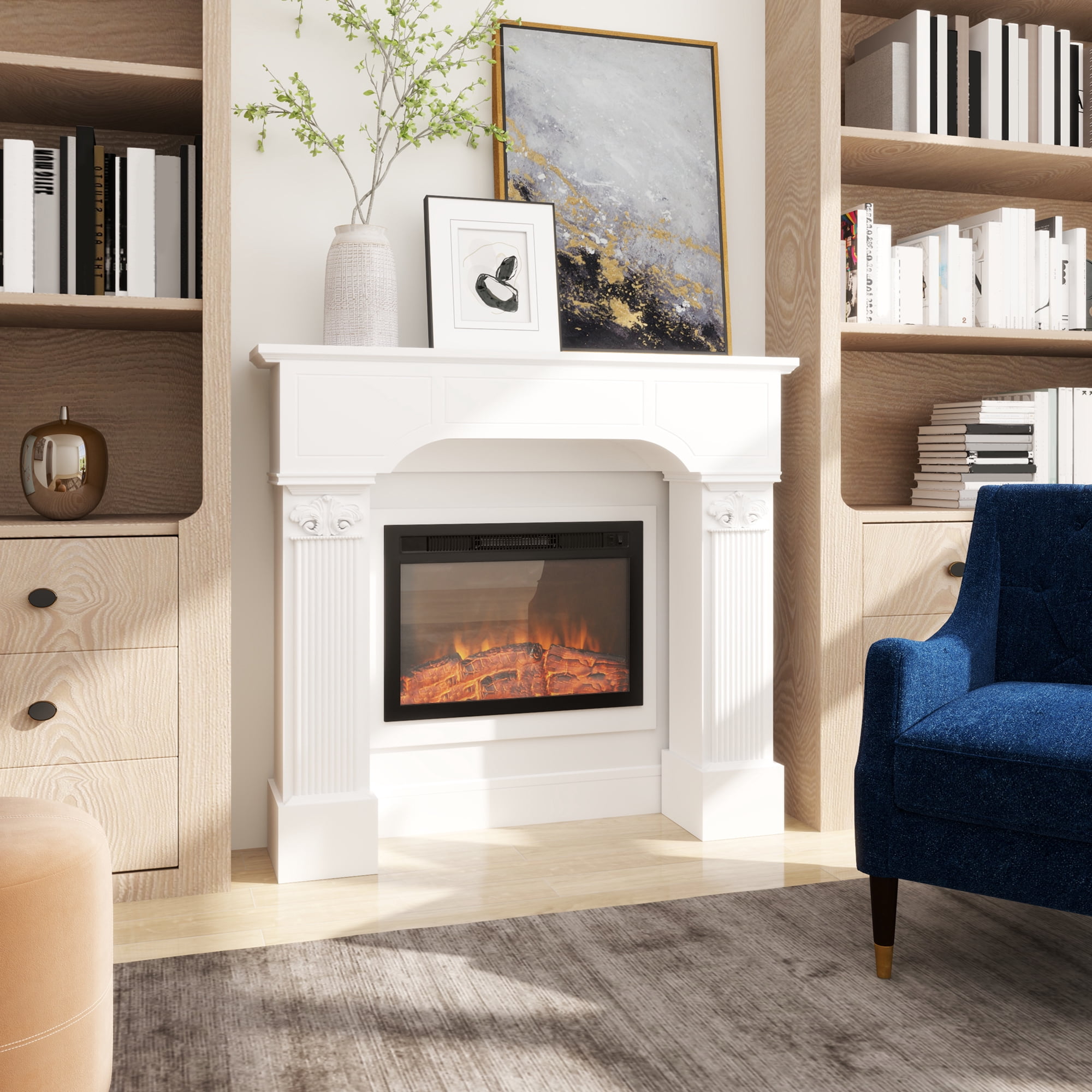 HOMCOM Baroque Fireplace Mantel, Fireplace Surround with Ionic Leg, White