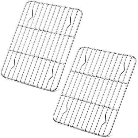 GIXUSIL 2 Pcs Cooling Rack , Stainless Steel Small Cooking Rack for Cooling Baking Roasting Grilling Drying, Rectangle 12.2x 8.3inch, Fits Small Toaster Oven, Oven & Dishwasher Safe,Silver