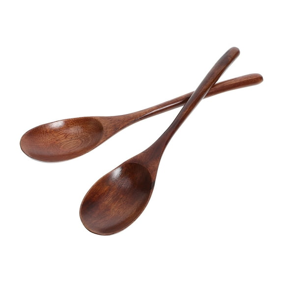 WHAMVOX Brown Wooden Soup Spoons for Kitchen Use Ergonomic Design Versatile Cooking Utensils Safe and Healthy 2pcs