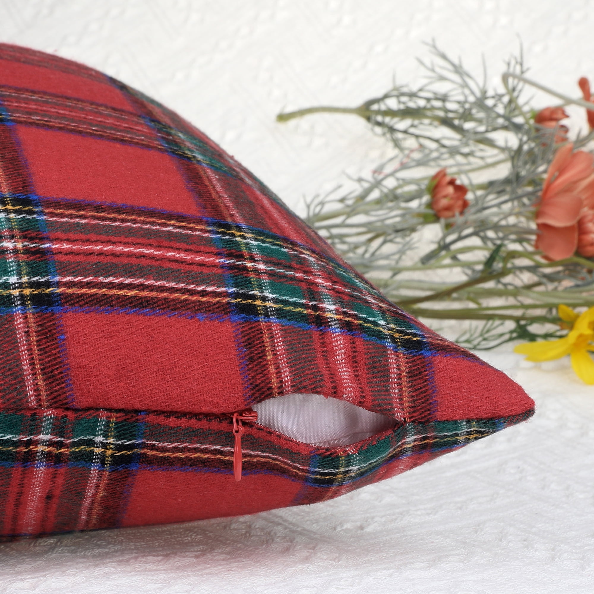 Unique Bargains 4 Pcs Plaid Throw Pillow Covers Large Plaid Red 20 x 20 Inch
