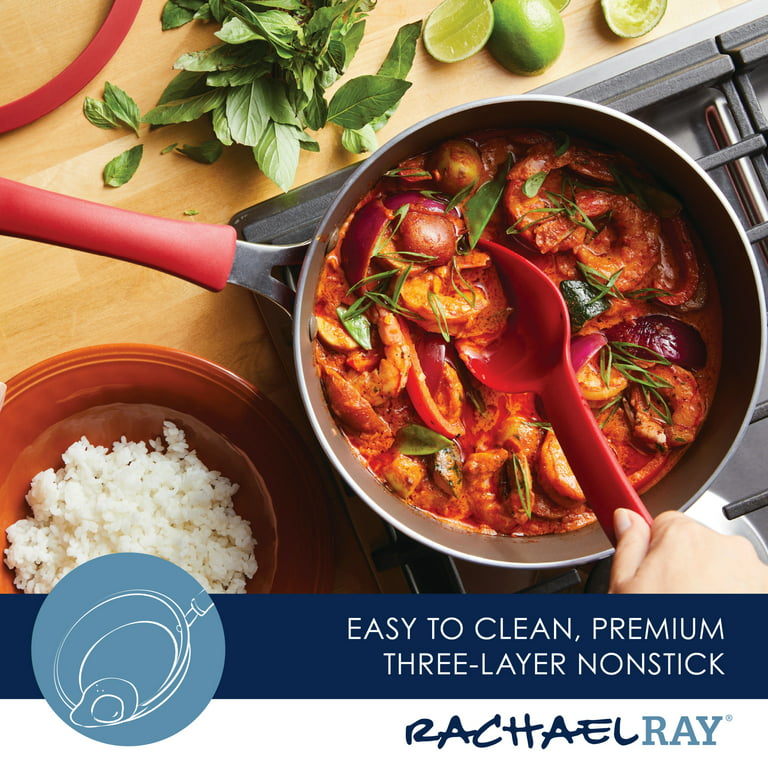 Rachael Ray 4.5-Quart Hard Anodized Nonstick Saucier Pan with Lid and Helper Handle, Cook + Create Collection