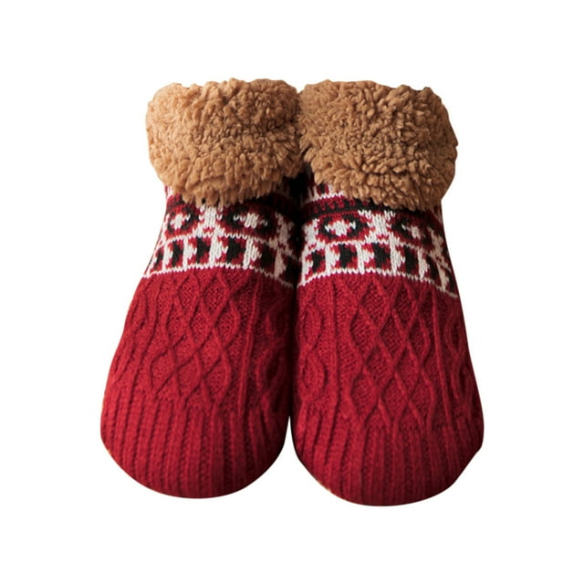 Men'S And Women'S Christmas Slippers Socks With Soft Comfortable Wool Lined Socks Warm And Fluffy Non Slip Socks In Winter