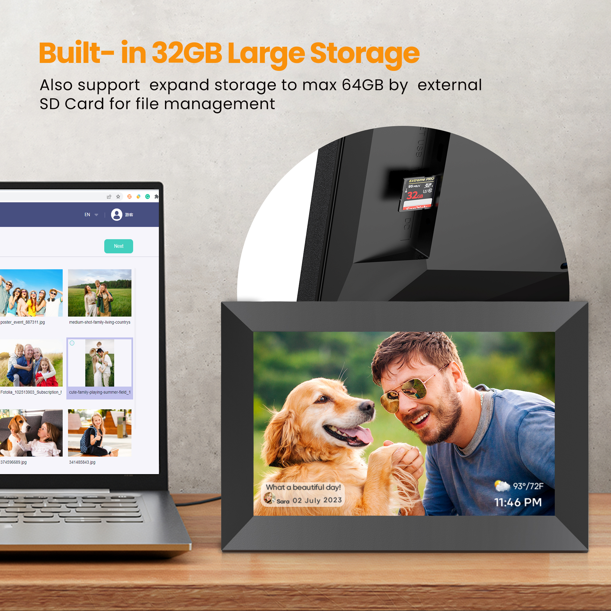 Mollan WiFi Digital Picture Frame 10.1 inch, 32GB photo 6