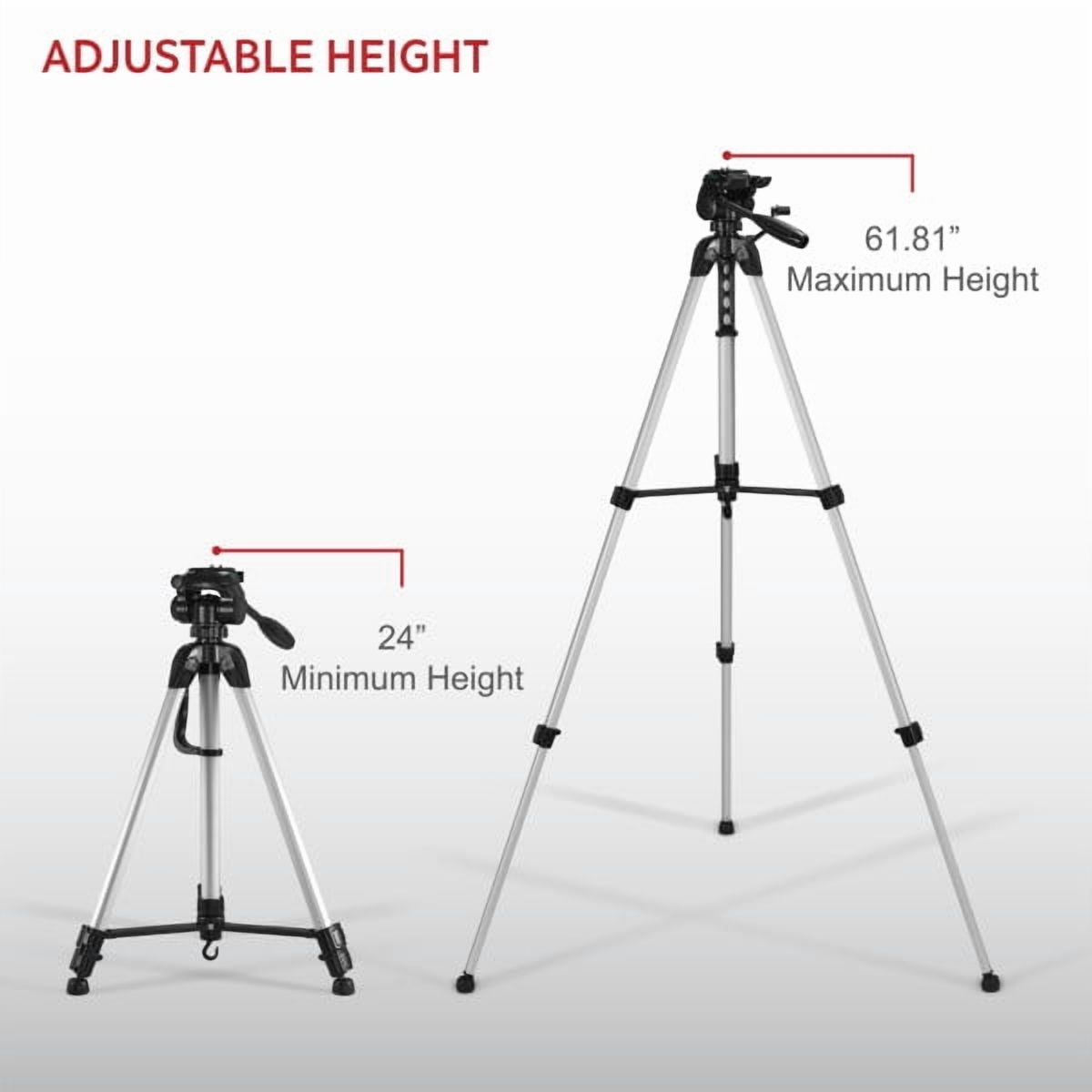 GPX 62 inch Tripod with Pan/Tilt, Quick Release and Slip Resistant feet, TPD627S, Silver