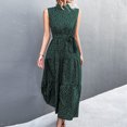 thumbnail image 2 of Vestido midi verde sofisticado para verano, sin mangas, con cinturón, estampado de lunares y cintura alta, 2 of 6