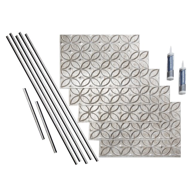 FASÄDE Rings Decorative Vinyl Backsplash 15 sq ft Kit in Vintage Metal