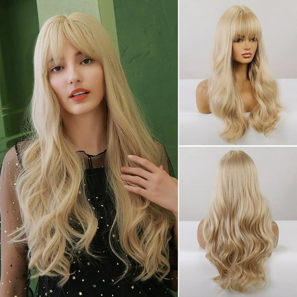 White blonde long curly wig blonde