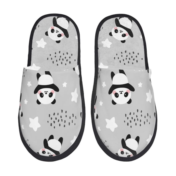 Balery Pandas Pantuflas de Casa de Felpa Silenciosas con Diseño Estampado, Zapatillas Cómodas Antideslizantes de Algodón para Interior-Medium
