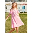 thumbnail image 3 of Arshiner Girls Summer Dress Short Sleeve Cold Shoulder Solid Color Swing Casual Dresses with Pockets, 3 of 6
