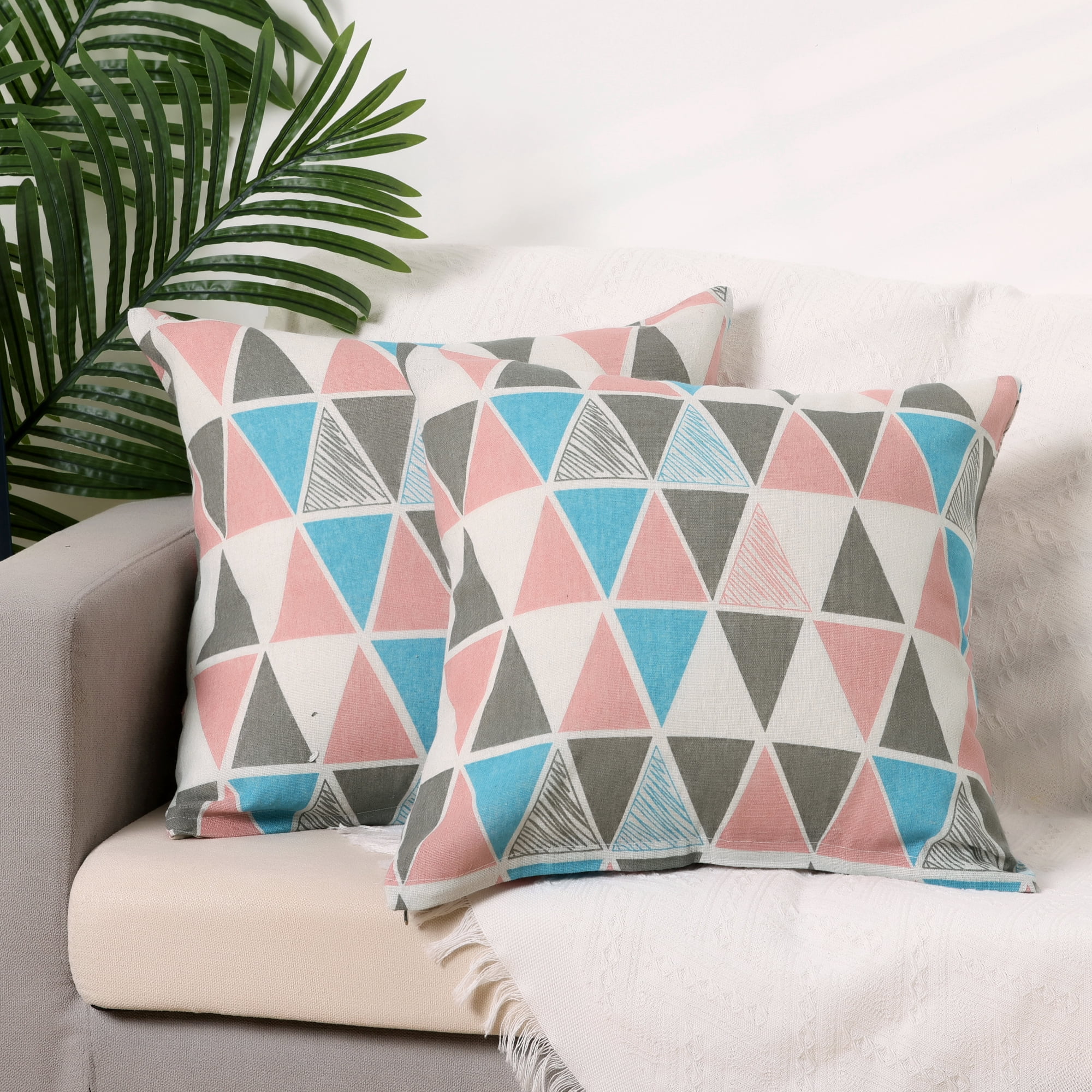 Unique Bargains Geometric Pillow Covers Linen Decorative Cushion Cases Colorful 18" x 18"