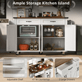 thumbnail image 5 of 53.5'' Farmhouse Kitchen Island with Power Outlet, Kitchen Storage Island with Drop Leaf, Spice Rack and Drawer, Rolling Kitchen Cart on Wheels, for Home, Kitchen and Dining Room, White, 5 of 9