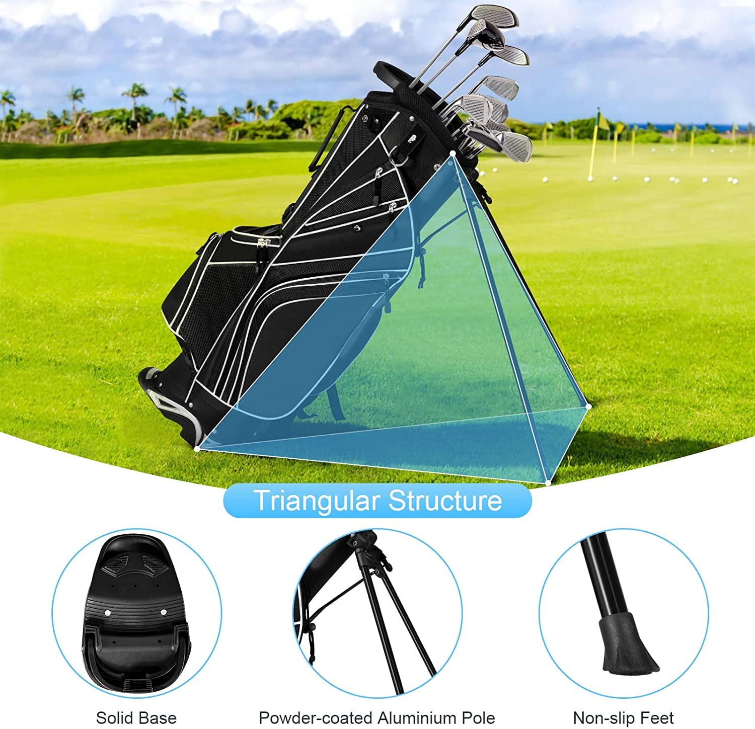 Golf Stand Bag with 6 Way Top Dividers, Lightweight Golf Bag with Adjustable Dual Strap & 8 Pockets, Waterproof Rain Hood, Portable for Men Women