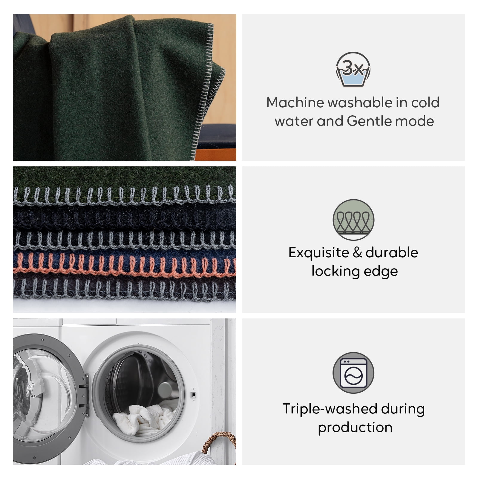 100% Wool Blanket, 62" x 48", Warm, Thick, Washable, Military Wool Blanket, Great for Camping, Outdoors, Sporting Events, Survival Kits