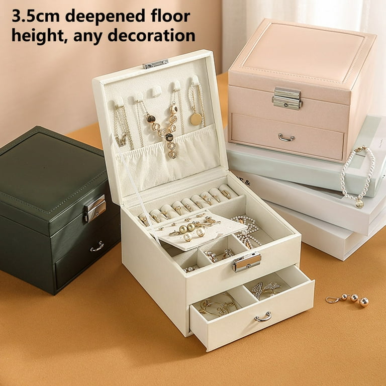 VEAREAR Jewelry Box Double Layers Large Capacity Compartment