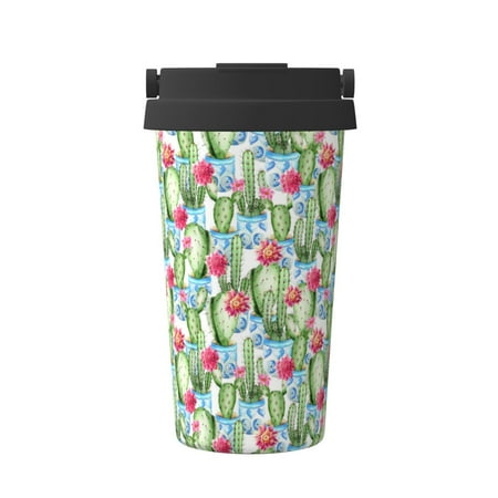 

Pofeuu Flowers and Cactus Print Coffee Mug Iced Coffee Tumbler Cup Double Wall Vacuum Leak-Proof Thermos Mug CoffeeThermos Travel Mug