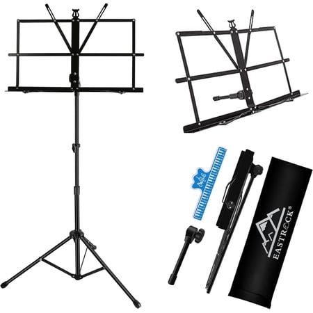 EASTROCK Music Stand 2 in 1 Dual-Use Desktop & Floor Stand Foldable Metal music/book stand with Clip and Bag