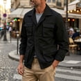 thumbnail image 7 of FRSASU Men's Lightweight Outdoor Hiking Cargo Jackets Stand Collar Outwear Button Down Motorcycle Coat with Multiple Pockets Black, 7 of 7