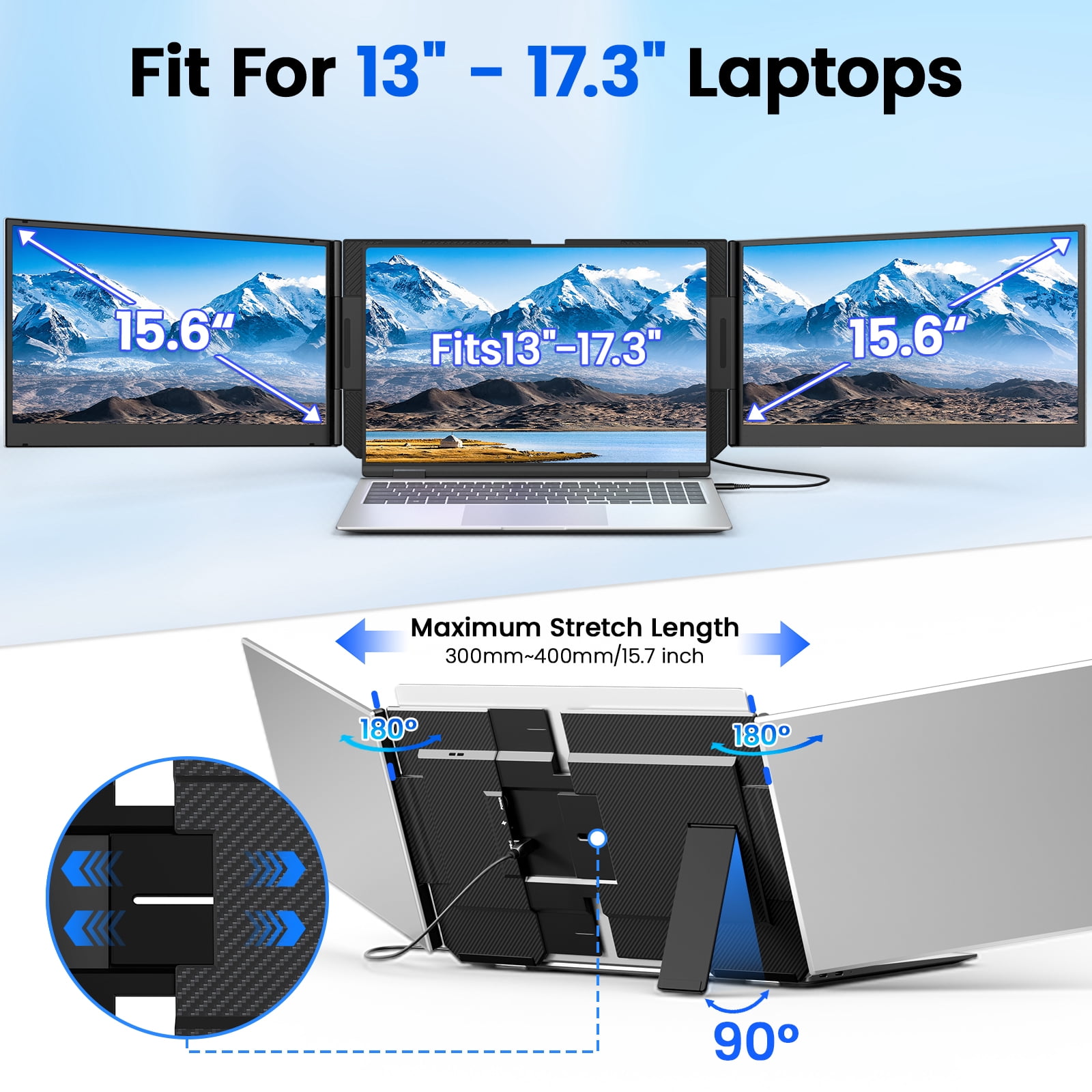 Tlscon One Cable Laptop Screen Extender, 15.6” Ultra-Slim Laptop Screen Extender Monitor Portable, 1080P IPS Display, USB-C/USB-A Connection, Travel Monitor for 13–17.3" Laptops, MacOS/Wins/Android