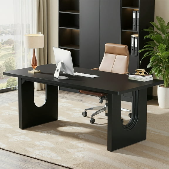 MAYEERTY 71" Executive Desk, Modern Executive Office Table with Wood Double Pedestal Base