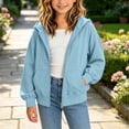 thumbnail image 4 of DJDLJWCJ Girls Zip Up Hoodies Long Sleeve Hooded Sweatshirt Solid Color Lightweight Sweatshirts Blue Size 7, 4 of 9