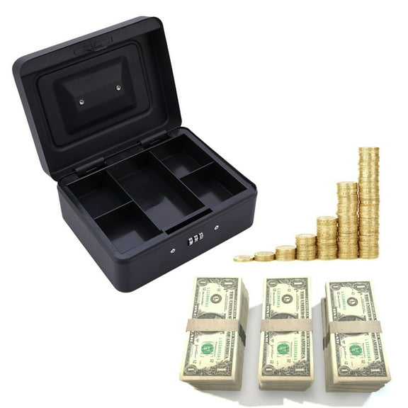 UPKOCH Metal Cash Box with Combination Lock for Store Use Black Fits Cash Coins Keys Checks