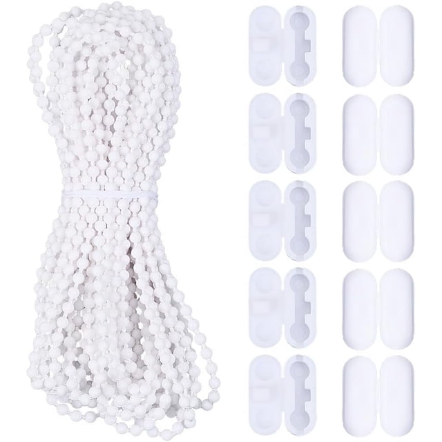 Chaîne de Traction de Rideau 10M/10.94 Yards 4.5mm Connecteur de Perles de Store en Plastique Blanc Accessoires pour Remplacement Réparation Rideaux Ventilateur Léger Store Enrouleur