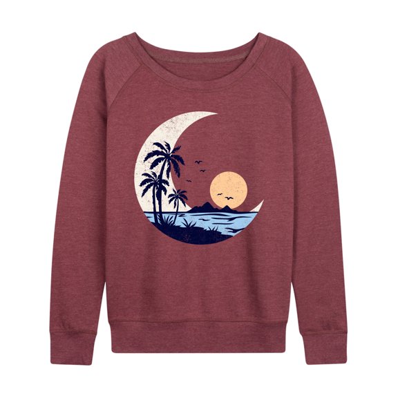Instant Message - Moon Beach Scene - Women's Lightweight French Terry Long Sleeve Shirt
