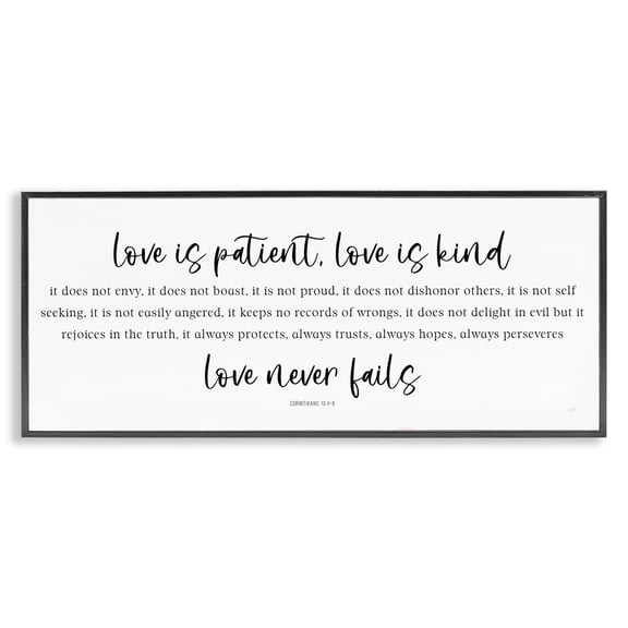 Stupell Industries Love Never Fails Proverb Black Framed Giclee Art, design by Natalie Carpentieri