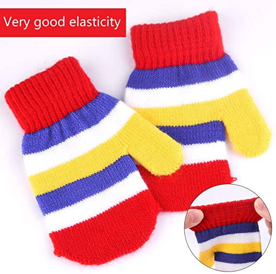FEPITO 12 Pairs Toddler Magic Stretch Soft Knitted Mittens Baby Boys Girls Winter Gloves