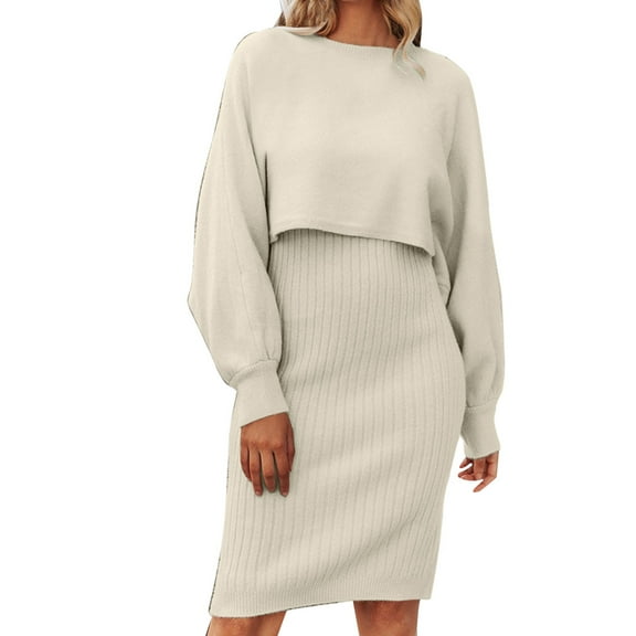 outfmvch sweater dress for women lazy style able solid knitted dress two piece medium length wool dress womens dresses fall dresses