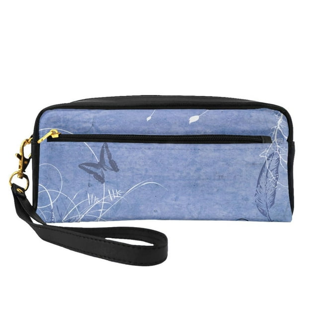 Leather Portable Travel Small Makeup Bag, Multifunctional Storage Bag, Retro Blue Dream Pencil Case