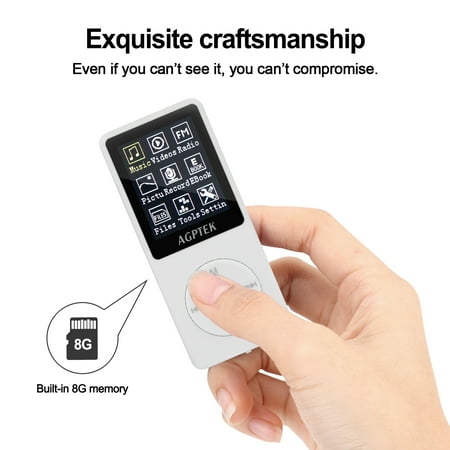 AGPtEK 1.8'' 8GB MP3 Player 70 Hours Playback, Lossless Sound Music Player Expandable Up to 64GB