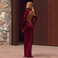 thumbnail image 4 of Women'S Elegant Slim-Fit Long Dress with High Neck, Long Sleeves & Pleated Backless Detail Wine Red L, 4 of 9