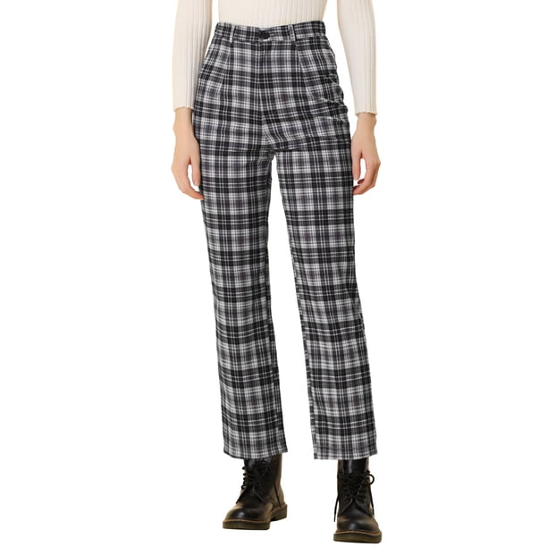 Pantalones De Tobillo A Cuadros Allegra K Casual Con Botones Negro L